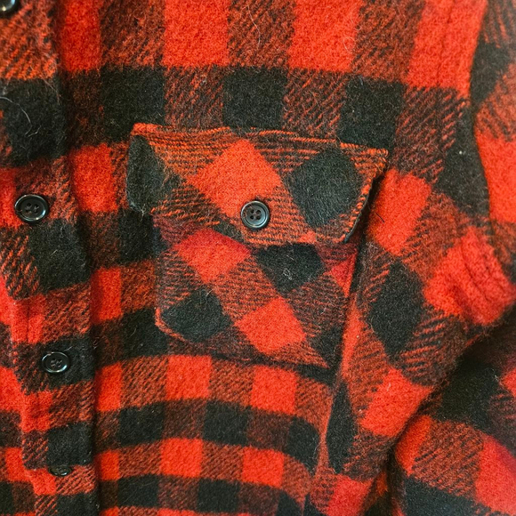 Men's Vintage Woolrich Flannel Shirt Jacket Red Black Buffalo Plaid Size Large - Picture 5 of 13